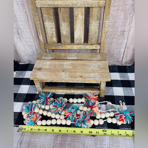 6 Foot Wood Bead Garland with Multi-Colored Yarn Pom Poms - Picture 6 of 9